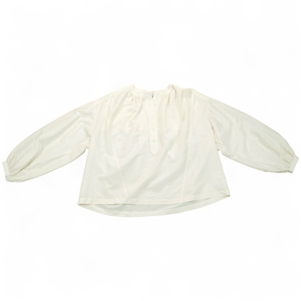 Overlover Cotton Silk Boho Peasant Blouse Womens Small Ivory Relaxed Coastal Top